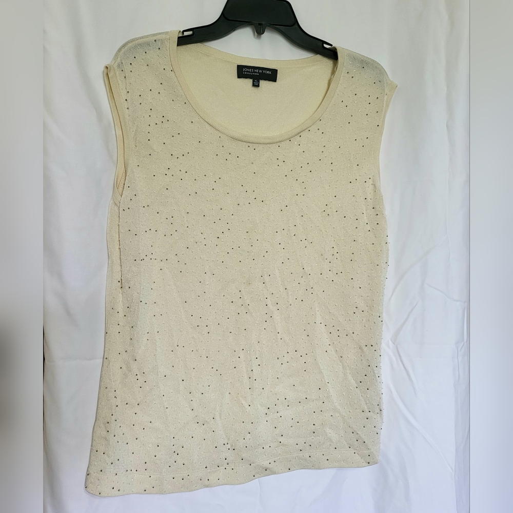 Jones New York Collection Womens Ivory Beaded Sleeveless Evening Blouse XL Party